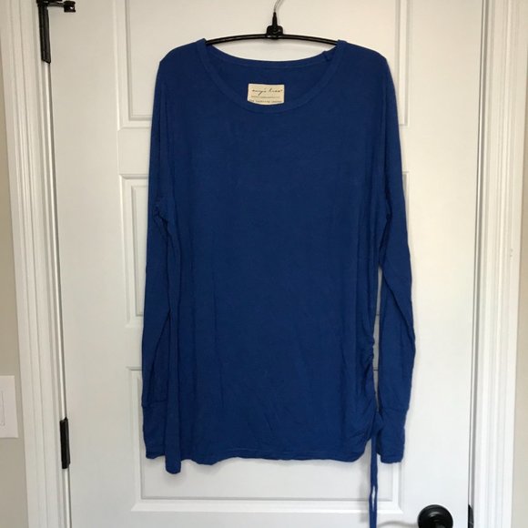 Evy's Tree The Layering Leaves‎ Rayon Blend Ruched Side Blue Long Sleeve Top L - Picture 2 of 9